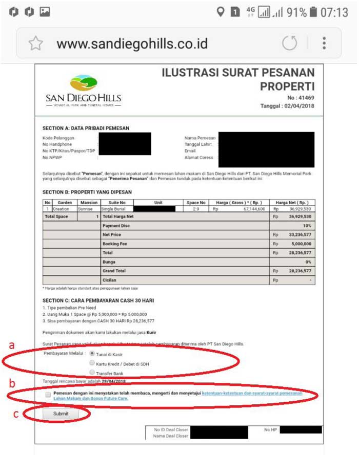 Ilustrasi surat pesanan properti san diego hills